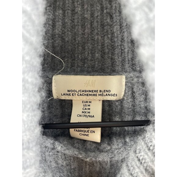 H&M | Cashmere Wool Blend Ribbed Thick Crop Turtleneck Grey Sweater Medium - Picture 5 of 8